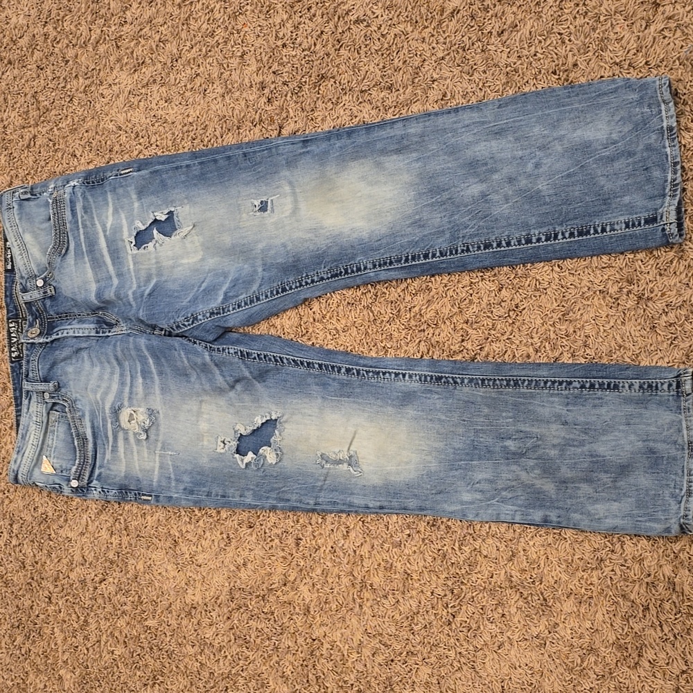 Salvage Faded Blue Denim Jeans 36 R The BUCKLE Mayhem Straight